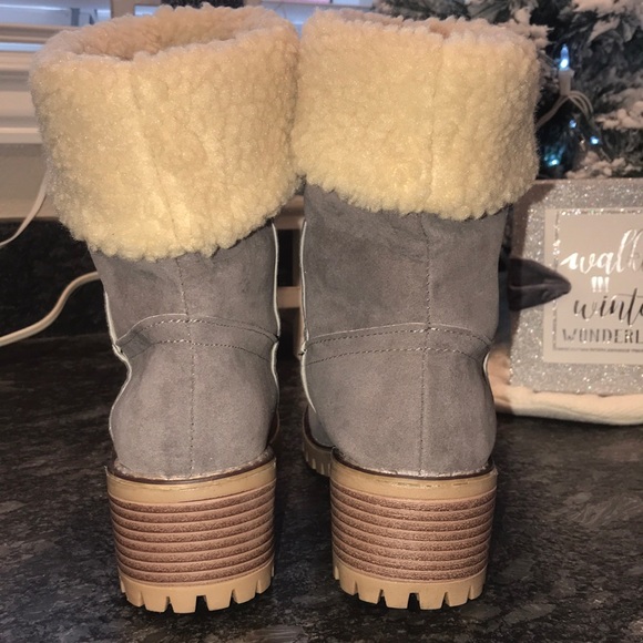 NWOT heeled Sherpa lined gray booties - Picture 4 of 7